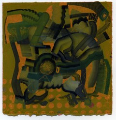 Robert Hardgrave "Greenmachine" (2012) Ink, gouache and crayon on paper 6" x 6"