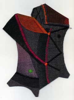 Robert Hardgrave "Halfstack" (2012) Acrylic and thread on burlap 8" x 6"